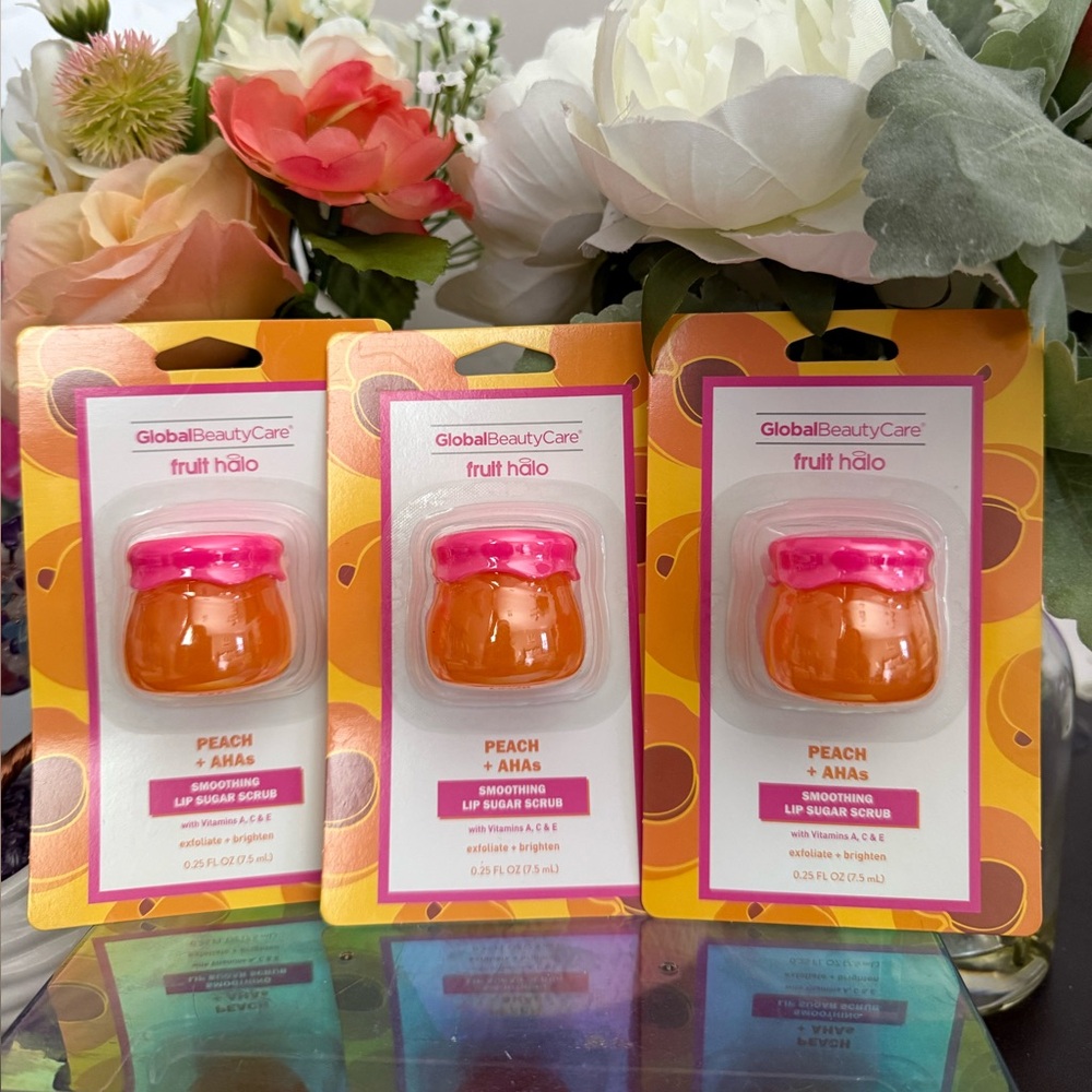 🆕🍑 GLOBAL BEAUTY CARE LIMITED EDITION 3-PIECE “FRUIT HALO” PEACH LIP SCRUB SET